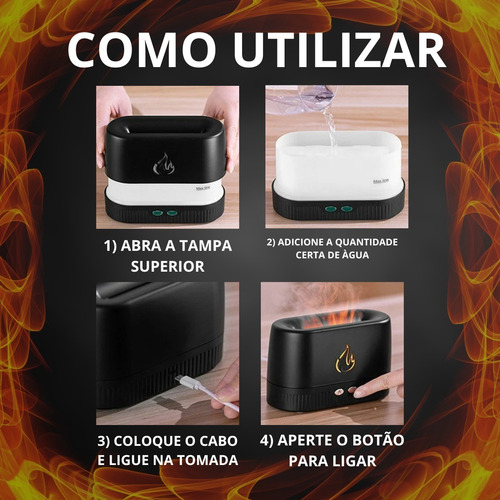 Difusor Umidificador Lareira Chama 3d Névoa Aromaterapia Led