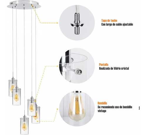 Imagen 5 de 9 de Lampara Decorativa De Techo Tipo Candelabro De 5 Luces.