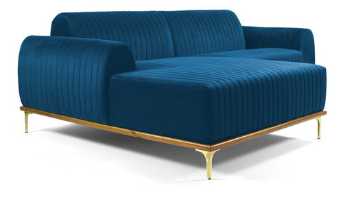 Sofá 255cm 4 Lugares Com Chaise Esquerdo Pés Gold Molino B-1 Cor Azul-claro Desenho do tecido Liso