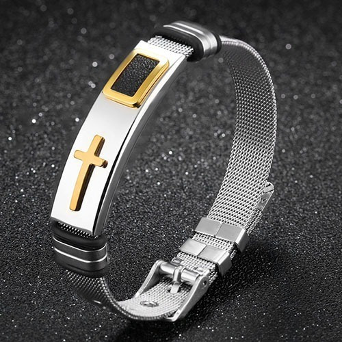Imagem 3 de 5 de Pulseira Masculina Bracelete Cruz