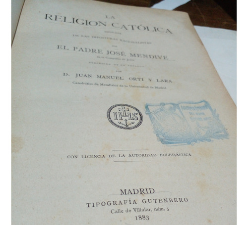 La Religion Catolica Libro Antiguo De 1883 Madrid Buen Estad