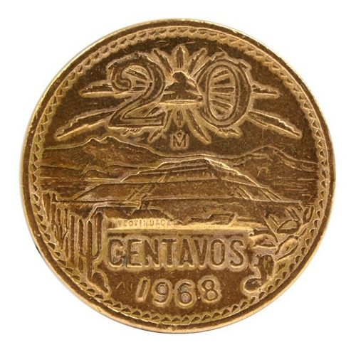 Moneda De 20 Centavos Mexicana Antigua Teotihuacan 1968