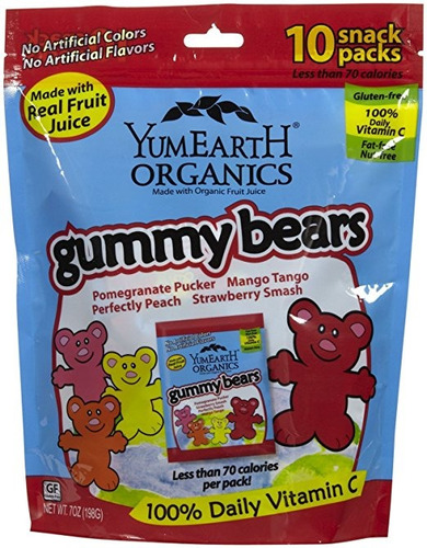 Yummyearth Familia Snackpack Gummy Bear, 0.7 Oz Bolsas, 10 P