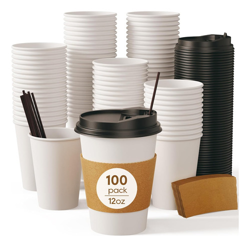 Paquete De 100 Tazas De Café Turbo Bee De 12 Oz, Vasos De Pa