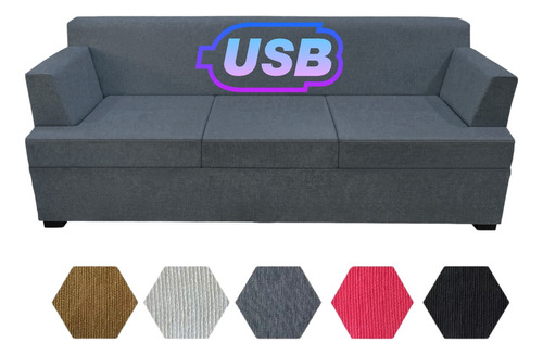 Sillón Moderno Living Box 3 Cuerpos Usb Chenille En Caja