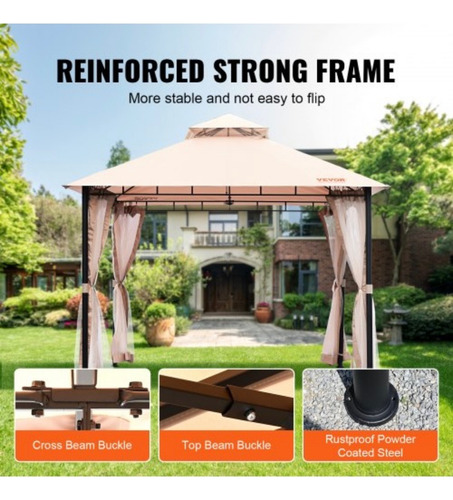 Gazebo De Patio Para 6-8 Personas 10x10 Pies Con Mosquitero Caqui