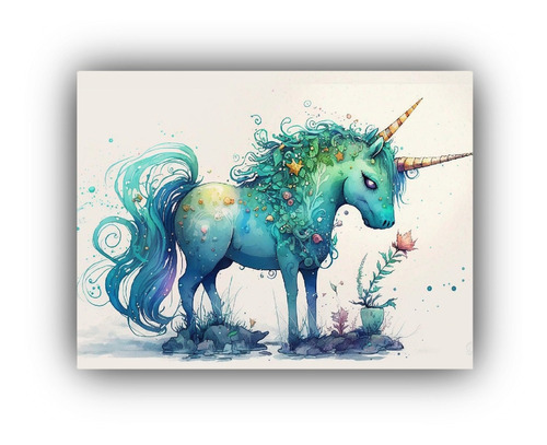 Arte De Pared Patrones Intensos Unicornios Fantasias 65x50cm