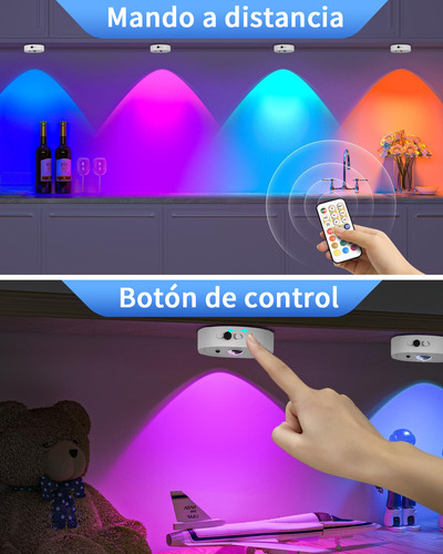 Bylifity® Lampara Led Recargable Para Pared, 13 Colores Rgb Luces De Disco Con Control Remoto, Inalámbricas Luz De Clóset Blanco Con Estación De Carga (4 Piezas)
