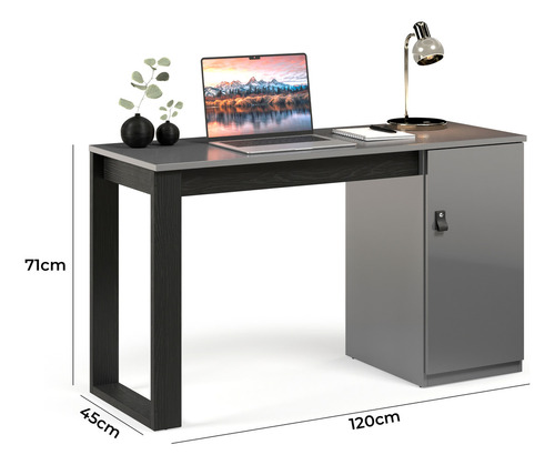 Escrivaninha Mesa Para Quarto E Escritório Paris Com Gaveteiro E Prateleira Cor Cinza