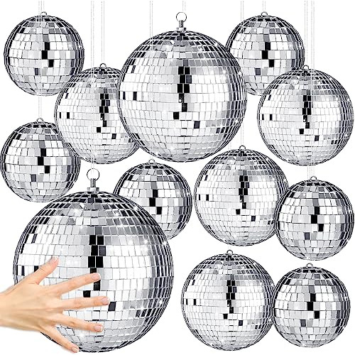 12pcs Mirror Disco Balls Ornaments Silver Disco Ball Ha...