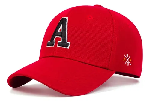 Boné Baseball Com Letra A Bordada Ajustável Unissex Vermelho 56-60cm Letter