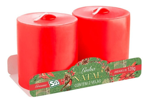 2 Velas Fina Decorativas Vermelhas Alta Duração Festas Natal Cor Vermelho