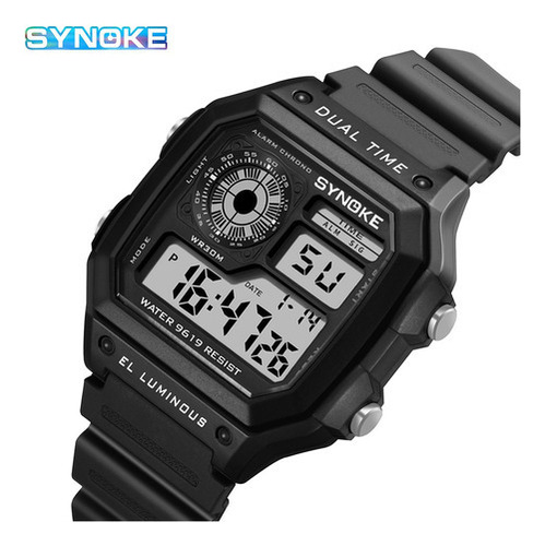 Relógio de pulso Synoke 9619 com corpo preto,  digital, para masculino, com correia de pu cor preto e fivela simples