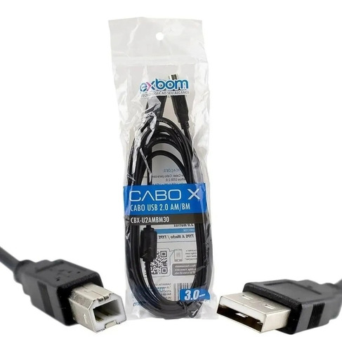 Cabo Impressora Usb 2.0 Universal Epson Hp Samsung 3m Exbom