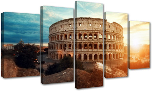Set 5 Cuadros Coliseo Romano Atardecer Canvas Arte Unico
