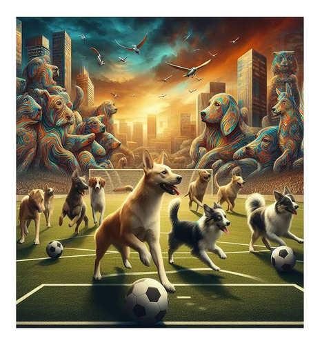 Vinilo 45x45cm Jauria Perros Arte Ivanguardia Futbol M2