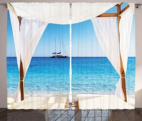 Ambesonne Balinés Cortinas, Playa A Través De Bali Cama Sol