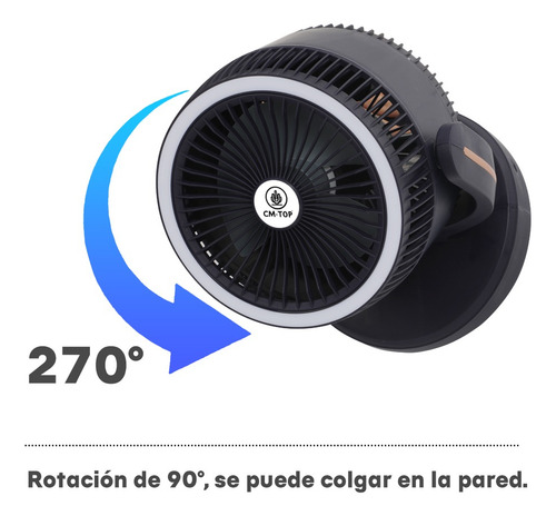 Ventilador De Escritorio Portátil Con Luz Usb Recargable 22.5 Cm N/a Negro Gris Plástico 3