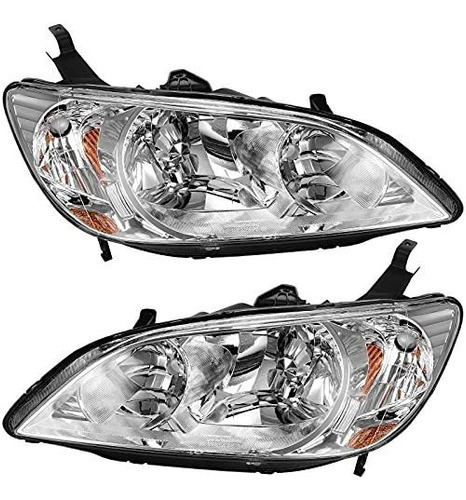 Conjunto De Faros Para Civic 04 05 Chrome Amber Clear