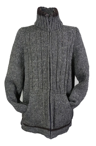 Sueter Chamarra 100% Lana Con Cierre Gris Oxford