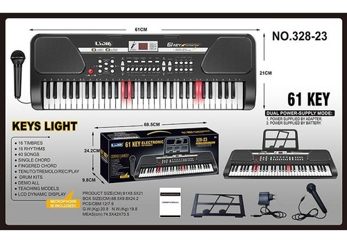 Imagen 3 de 5 de Teclado Musical De 61 Teclas Graba Tonos Ritmos Microfono