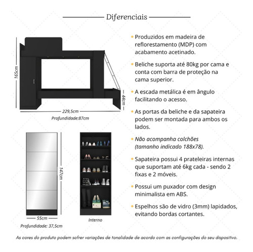 Beliche 1 Porta E Sapateira Com Espelhos Multimóveis Mp4370