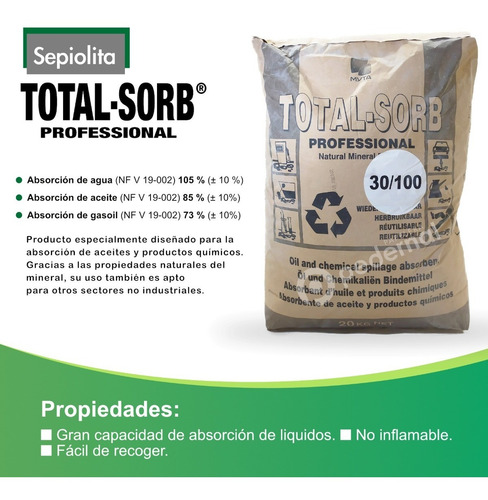 Imagen 2 de 2 de Sepiolita - Paquete 20kg - Total.sorb Professional