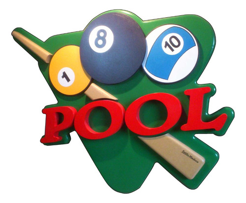 Cartel  Pool Billiards Relieve Madera !!!! 40x40cm.