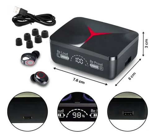 Auricular Bluetooth M88 Plus Con Power Bank Incluido V5.3 Negro