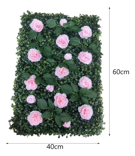 Panel De Pared De Césped Artificial Con Flores Panel Rosa