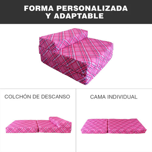 Imagen 5 de 7 de Sofá Cama Infantil Plegable, Colchoneta Con Soporte Firmé Color Rosa Lineas