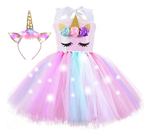 Disfraz De Unicornio Iluminado Para Niñas, Princesa Kwmjr