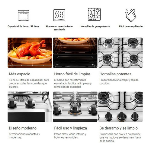 Cocina Continental A Gas 4h Horno 57l Perillas En Mesada Loi