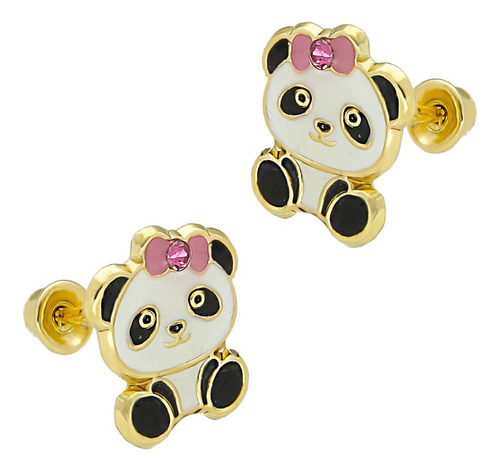 Aretes Broquel Oro 10k Niñas O Mujer Panda Monio 272