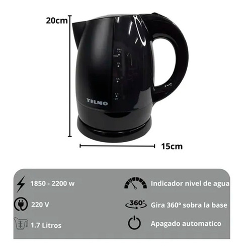 Imagen 2 de 6 de Pava Eléctrica Jarra De Plástico Yelmo | Pe 3900 | 1,7lts