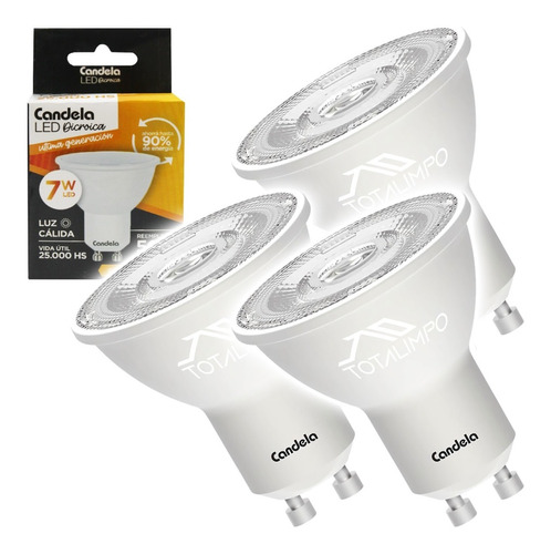 3 Lamparas Led Dicroica 7w (50w) Luz Cálida Candela 6814