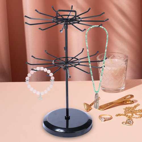 Organizador De Collares Y Pulseras Giratorio De Metal Negro