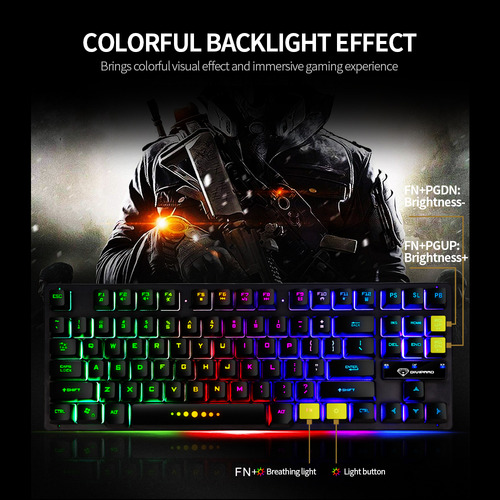 Teclado Ergonómico Para Juegos Con Cable Usb Gk-10, 87 Tecla