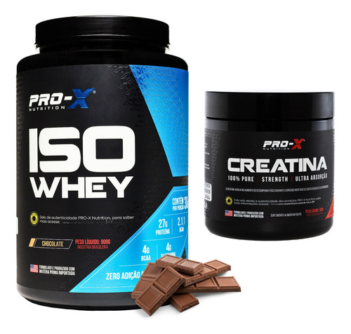 Kit Creatina 300g + Whey Protein Isolado Prox Nutrition 900g Sabor Chocolate
