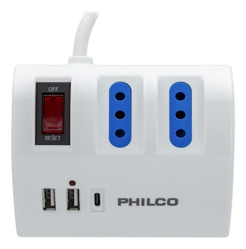 Alargador Extensión Philco 3 Pos 2 Usb 1 Tipo C Blanco