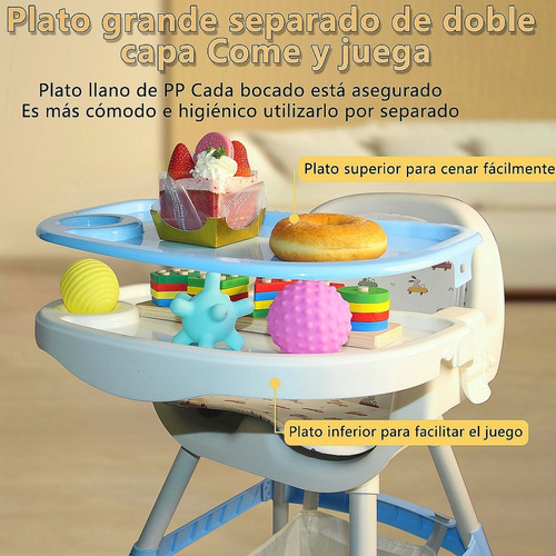 Ajustable Silla Alta Periquera Para Bebé Con Bandeja Silla Para Bebe 3 En 1 Azul
