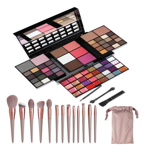 Kit Paleta De Maquillaje + 13 Brochas Todo En Uno