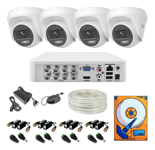 Kit 8ch 4 1080p Hilook Colorvu Domo Audio 100mts Utp 2tb