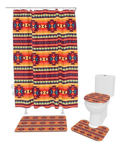 Set De Cortina De Ducha Impermeable Con Estampado Tribal