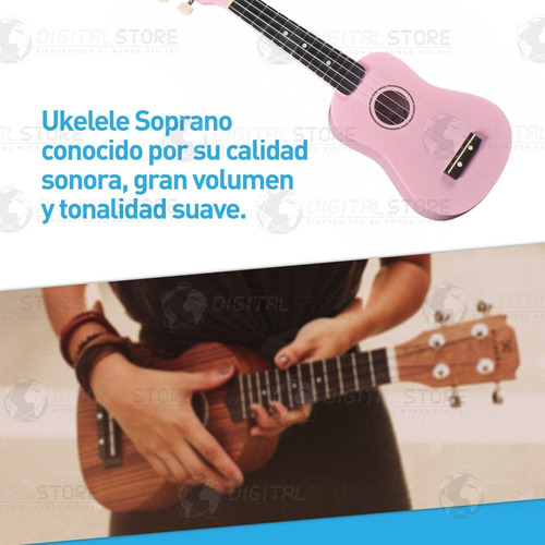 Ukelele Soprano De Madera + Funda + Cuerda + Pua + Colores
