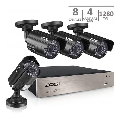 Kit Dvr 8 Canales 4 Camaras Bala 1280 Tvl Seguridad Ahd