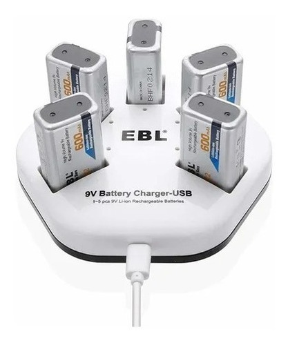 Cargador Multiple  Para 5 Baterias De 9v.  Ebl