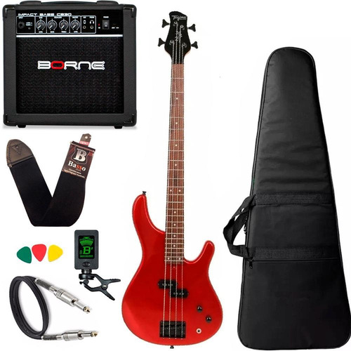 Kit Baixo Tagima Xb21 Laranja Caixa Amplificador Borne