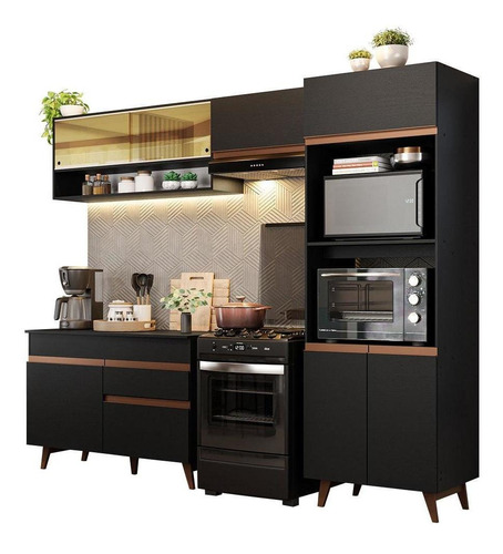 Mueble de Cocina Completo Madesa 260cm Negro Reims 12