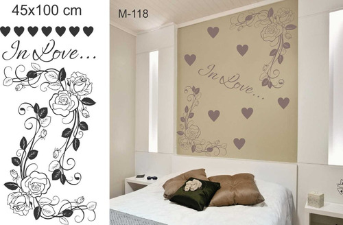Adesivo Decorativo Novo - Rosas In Love Com Corações - M118